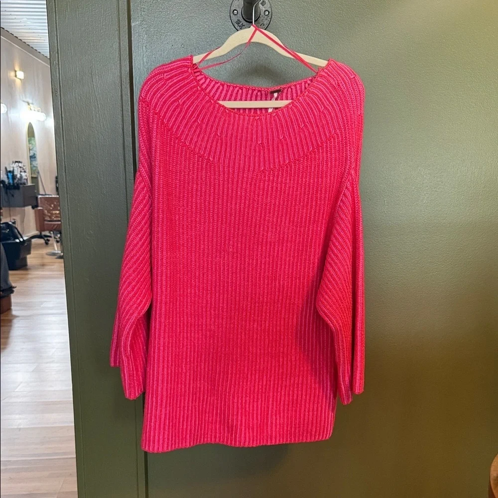 Free People Hot Pink Ribbed Off-Shoulder Sweater